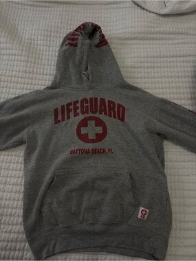 Lifeguard Graphic Hoodie Sweatshirt - Gray with Red Print